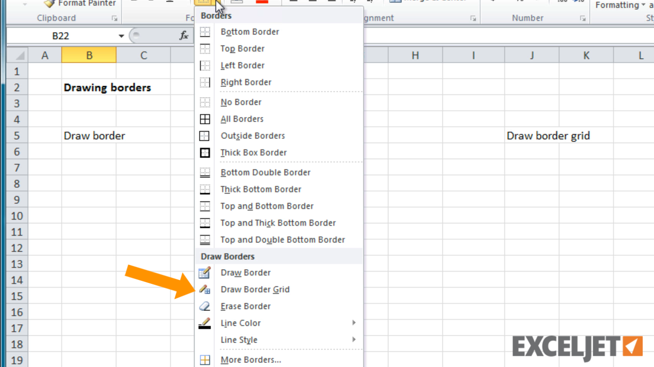 How to create a border in excel